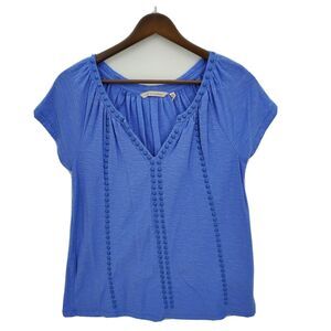 Soft Surroundings Women Isla del Sola T Shirt Blouse V Neck Blue Size XS